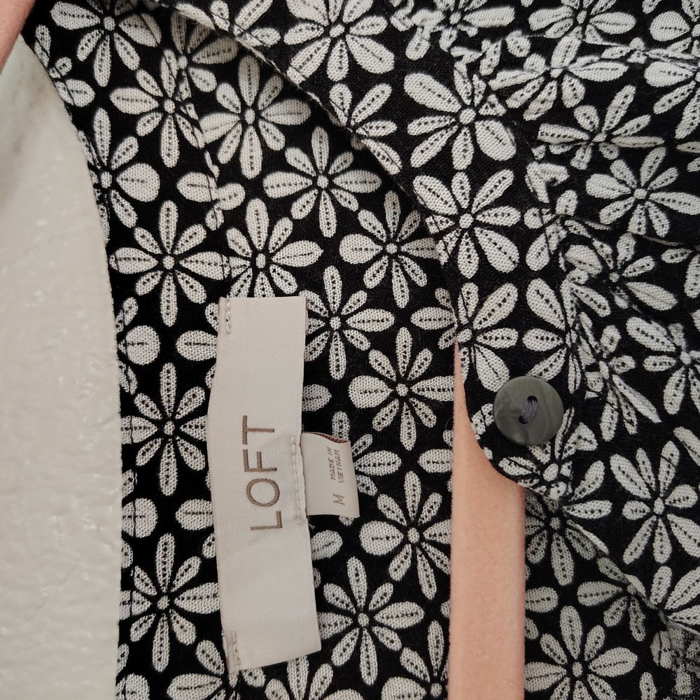 LOFT Black and White Ruffled Blouse with Peter Pan Collar - Picture 4 of 10